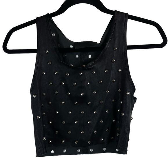SPRWMN Leather Stretch Studded Sleeveless Cropped Tank Top Black Size S - Picture 1 of 5